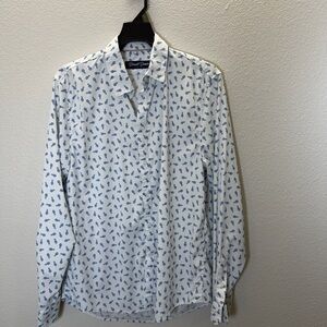 Paul & Shark Men's Casual White and Blue Leaf Print Shirt
